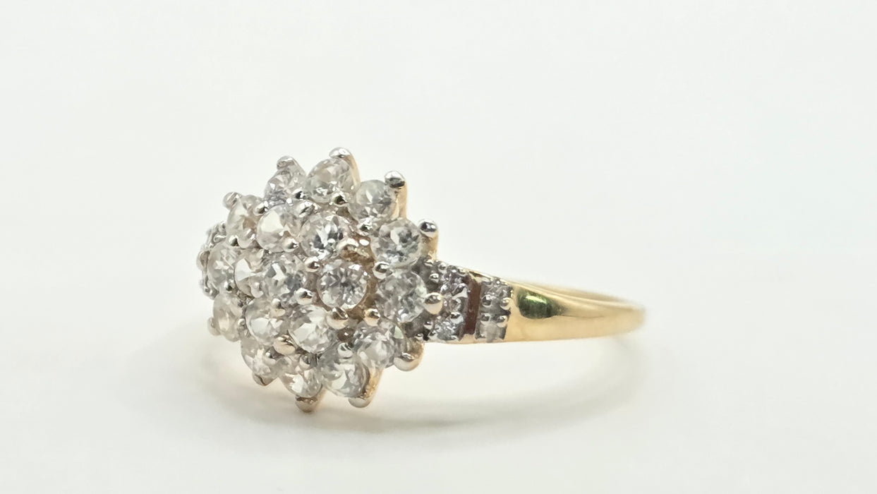 Modern: 9ct Yellow Gold White Topaz Cluster Ring