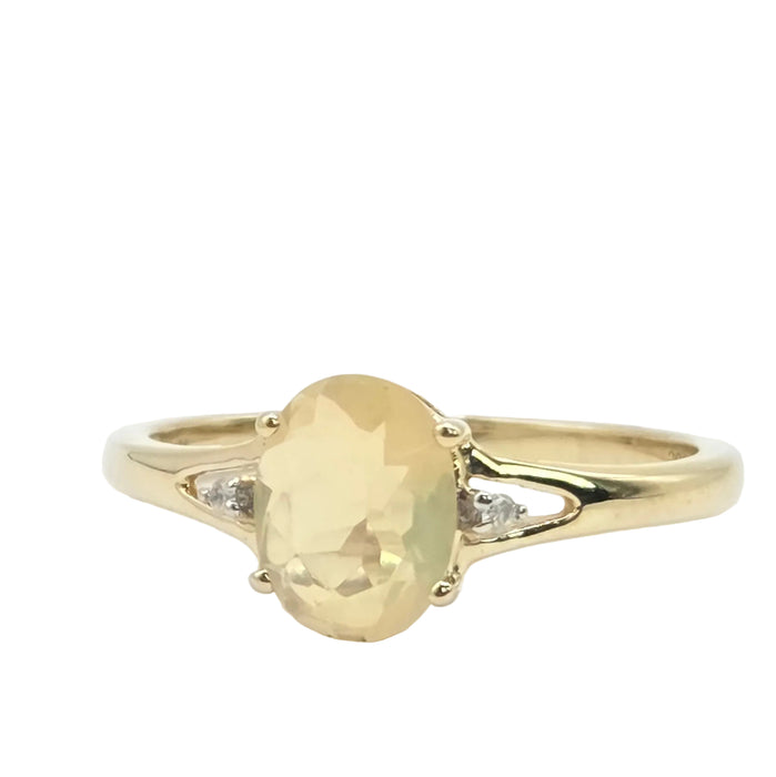 Vintage: 9ct Yellow Gold Opal & Diamond Split Shank Ring