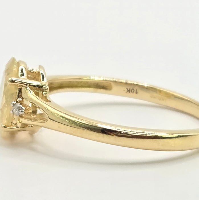 Vintage: 9ct Yellow Gold Opal & Diamond Split Shank Ring
