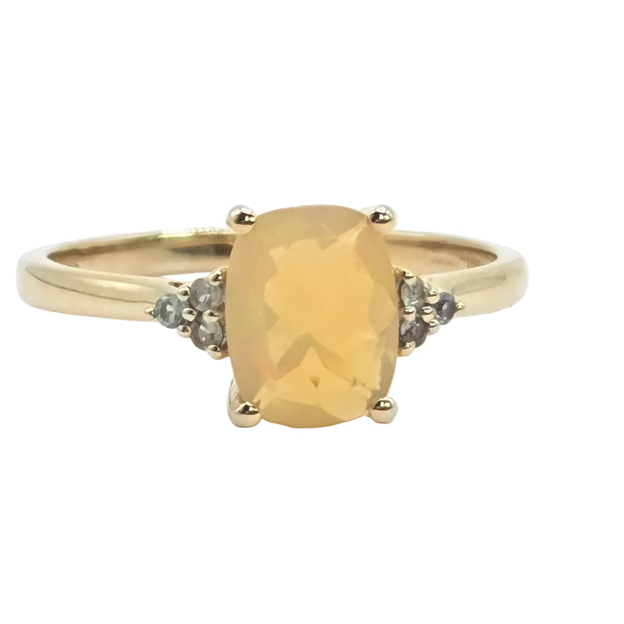 Vintage: 9ct Yellow Gold Opaque Opal & Green Topaz Trefoil Ring