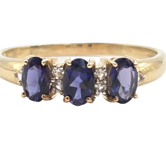 Vintage: 9ct Gold Iolite & Diamond Ring