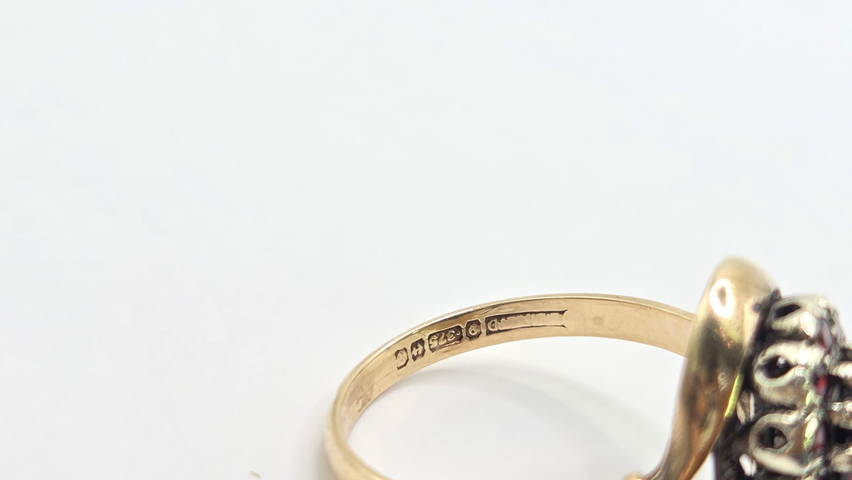 Vintage: 9ct Gold Tiered Garnet Cluster Ring — From 1966