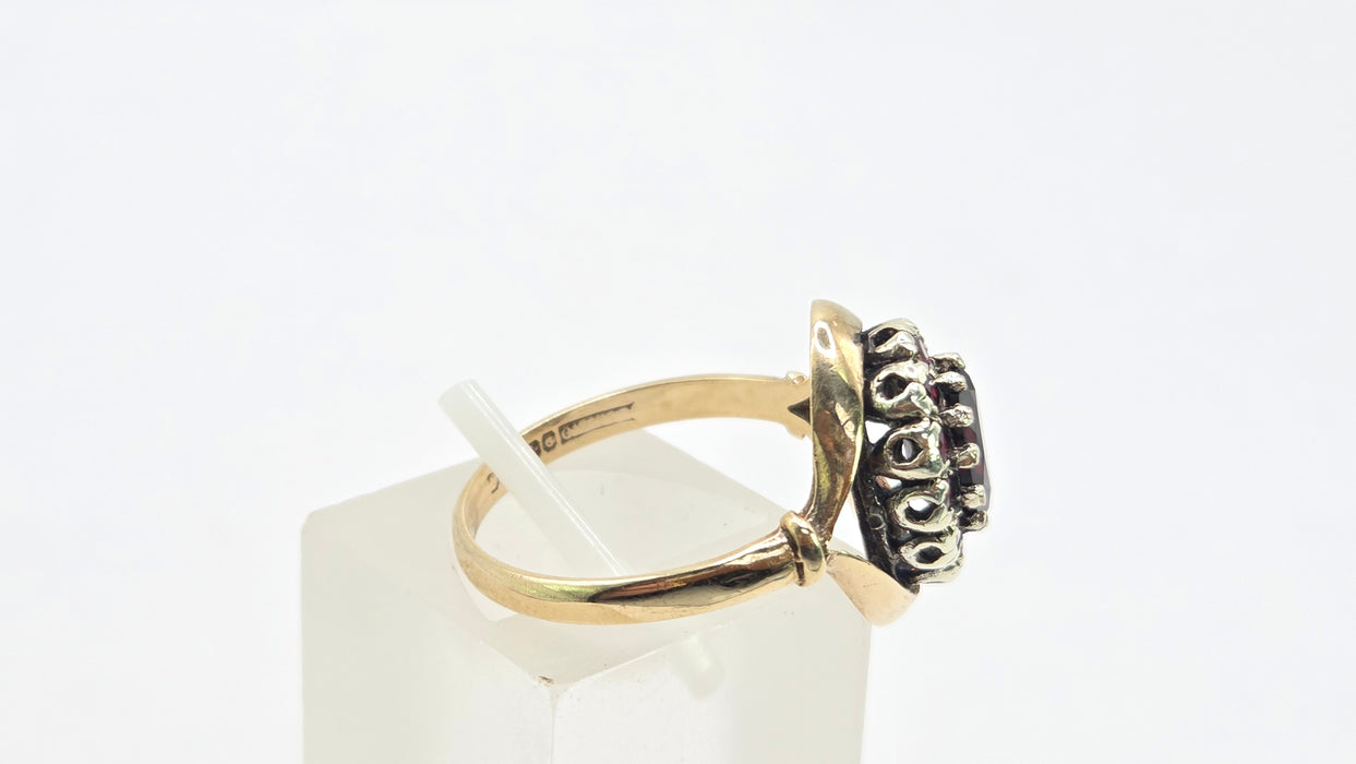 Vintage: 9ct Gold Tiered Garnet Cluster Ring — From 1966