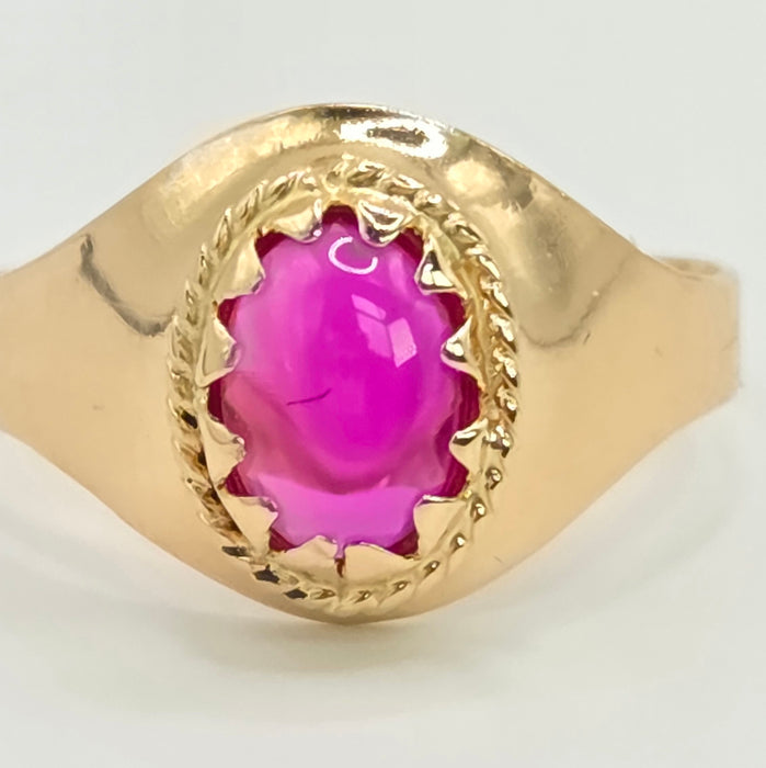 Vintage: 18ct Yellow Gold Pink Sapphire Cabochon Signet Ring