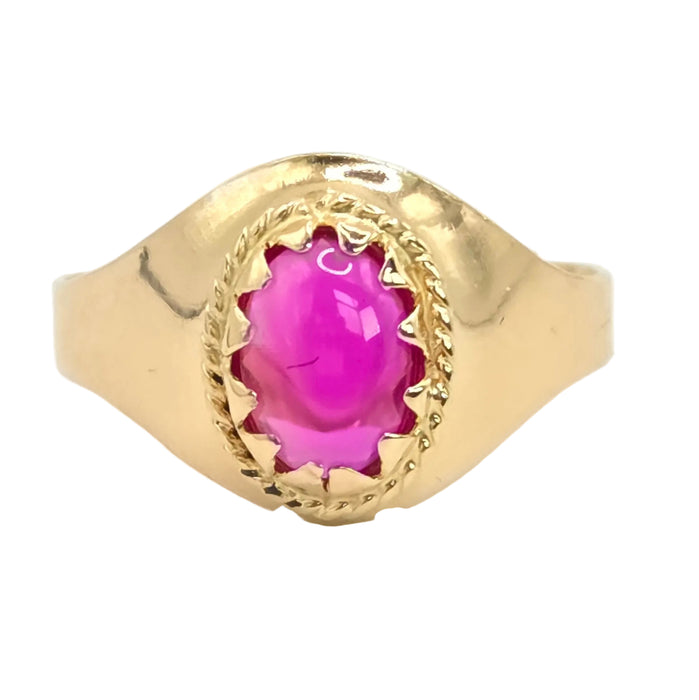 Vintage: 18ct Yellow Gold Pink Sapphire Cabochon Signet Ring