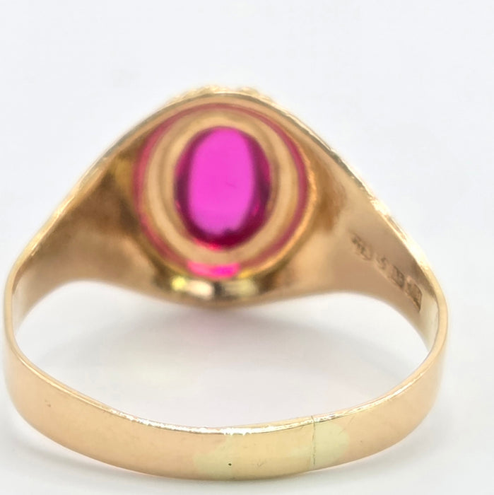 Vintage: 18ct Yellow Gold Pink Sapphire Cabochon Signet Ring