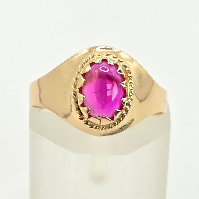 Vintage: 18ct Yellow Gold Pink Sapphire Cabochon Signet Ring