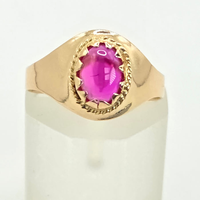 Vintage: 18ct Yellow Gold Pink Sapphire Cabochon Signet Ring