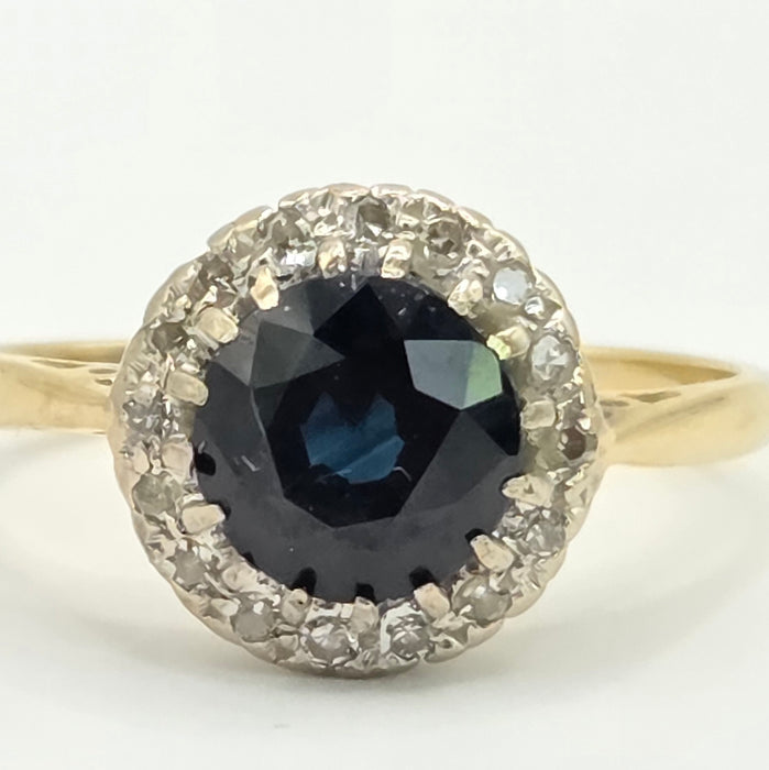 Vintage: 18ct Gold Sapphire & Diamond Art Deco Style Cluster Ring