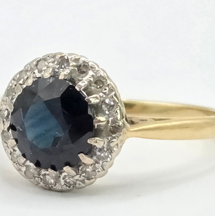 Vintage: 18ct Gold Sapphire & Diamond Art Deco Style Cluster Ring