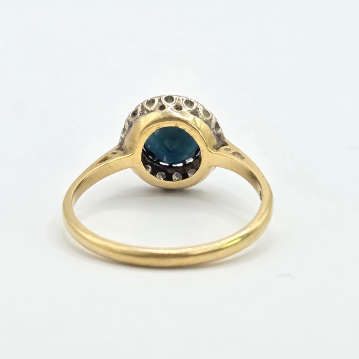 Vintage: 18ct Gold Sapphire & Diamond Art Deco Style Cluster Ring