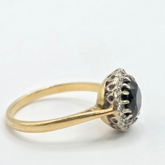 Vintage: 18ct Gold Sapphire & Diamond Art Deco Style Cluster Ring