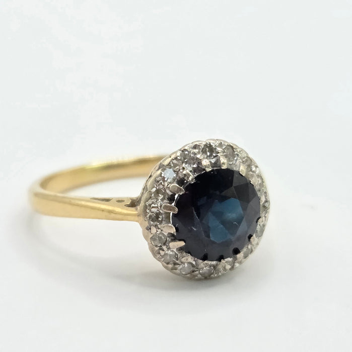 Vintage: 18ct Gold Sapphire & Diamond Art Deco Style Cluster Ring