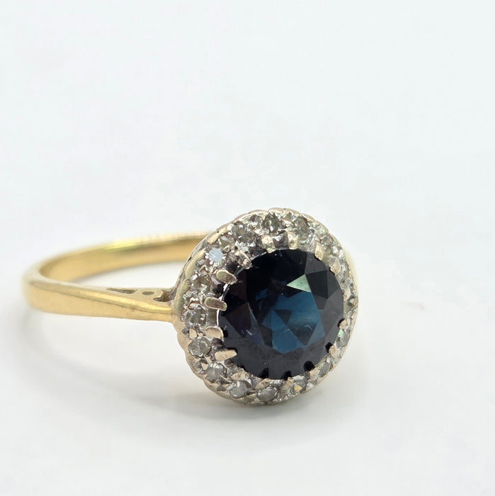 Vintage: 18ct Gold Sapphire & Diamond Art Deco Style Cluster Ring