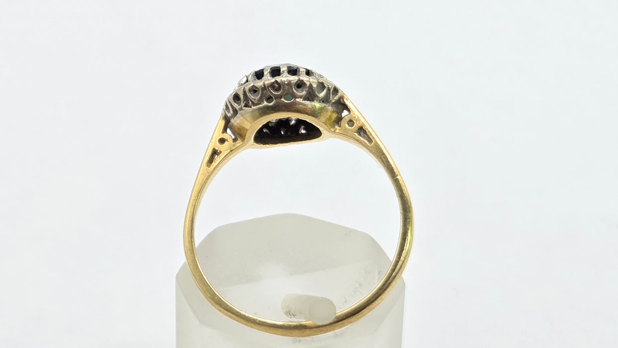 Vintage: 18ct Gold Sapphire & Diamond Art Deco Style Cluster Ring