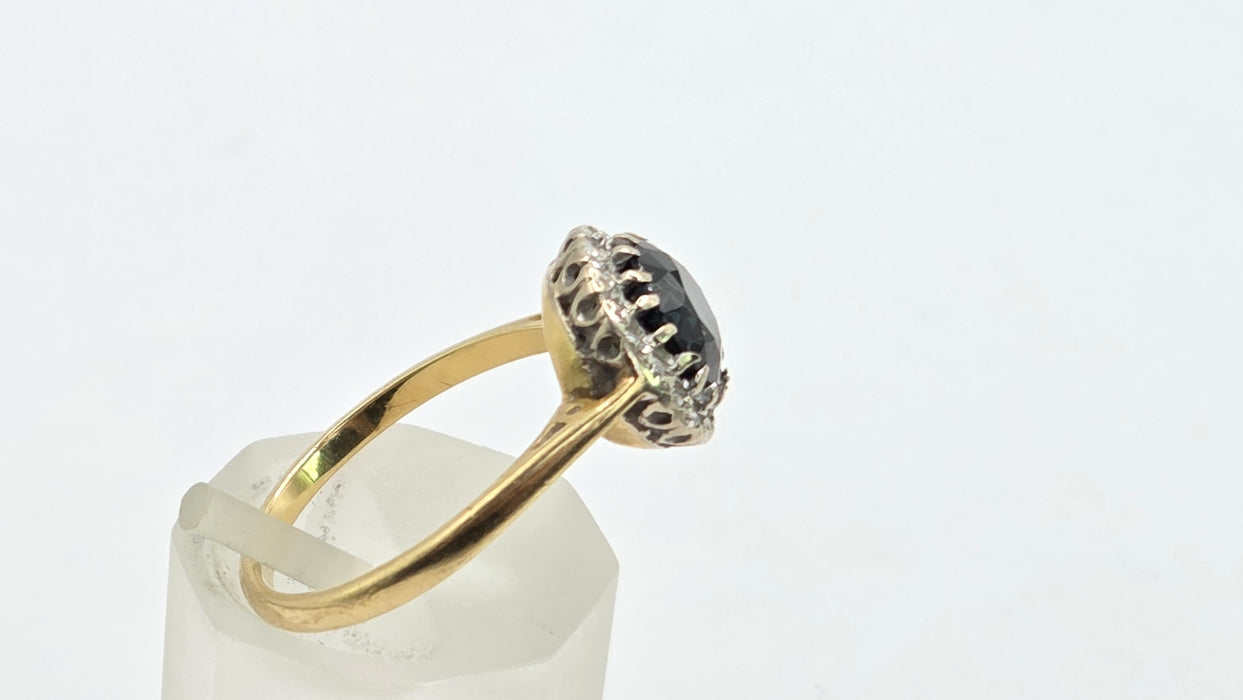 Vintage: 18ct Gold Sapphire & Diamond Art Deco Style Cluster Ring
