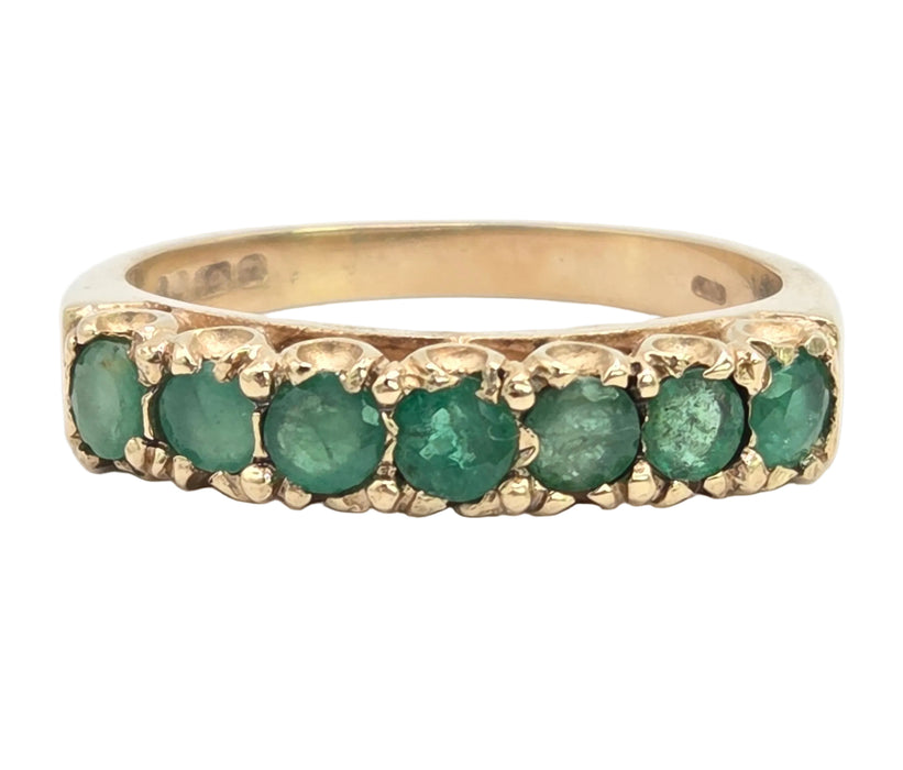 Vintage: 9ct Gold Seven Emerald Half-Eternity Stacker Ring