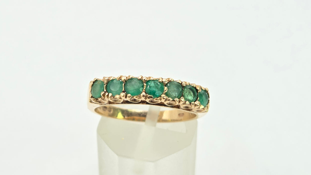 Vintage: 9ct Gold Seven Emerald Half-Eternity Stacker Ring