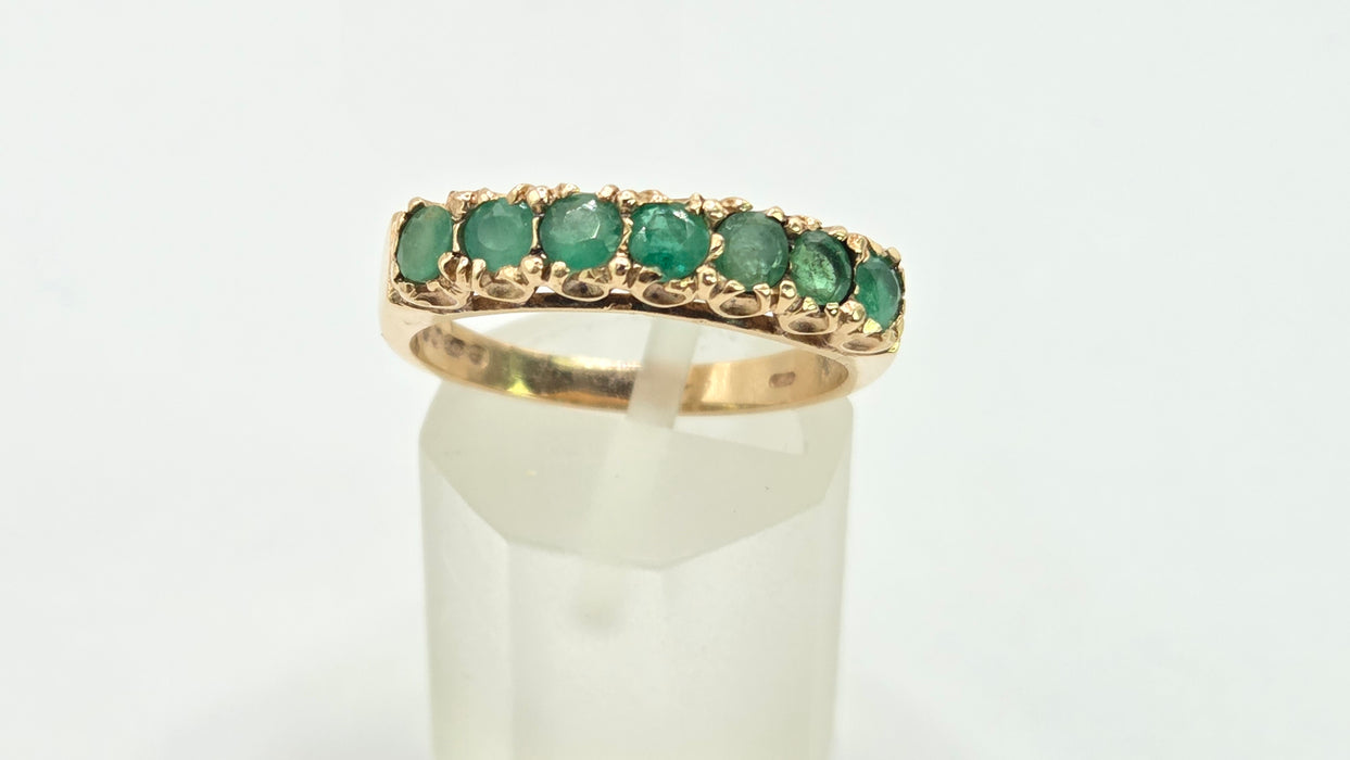Vintage: 9ct Gold Seven Emerald Half-Eternity Stacker Ring