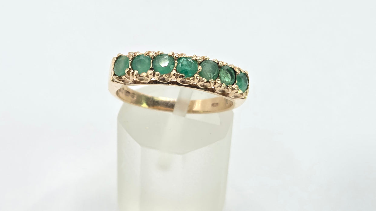 Vintage: 9ct Gold Seven Emerald Half-Eternity Stacker Ring