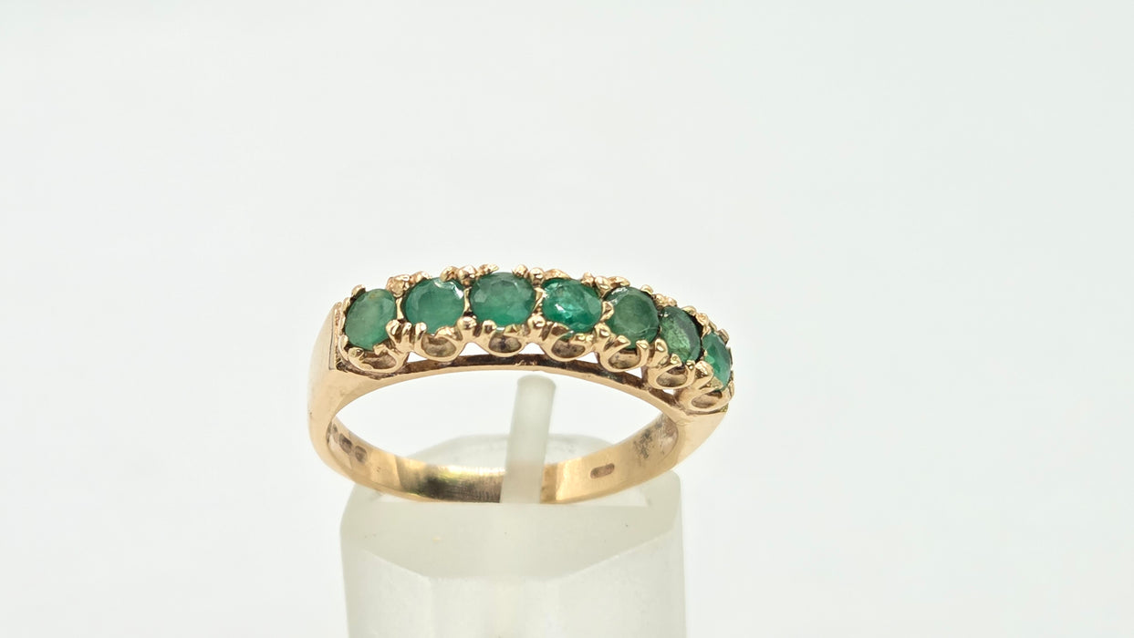 Vintage: 9ct Gold Seven Emerald Half-Eternity Stacker Ring