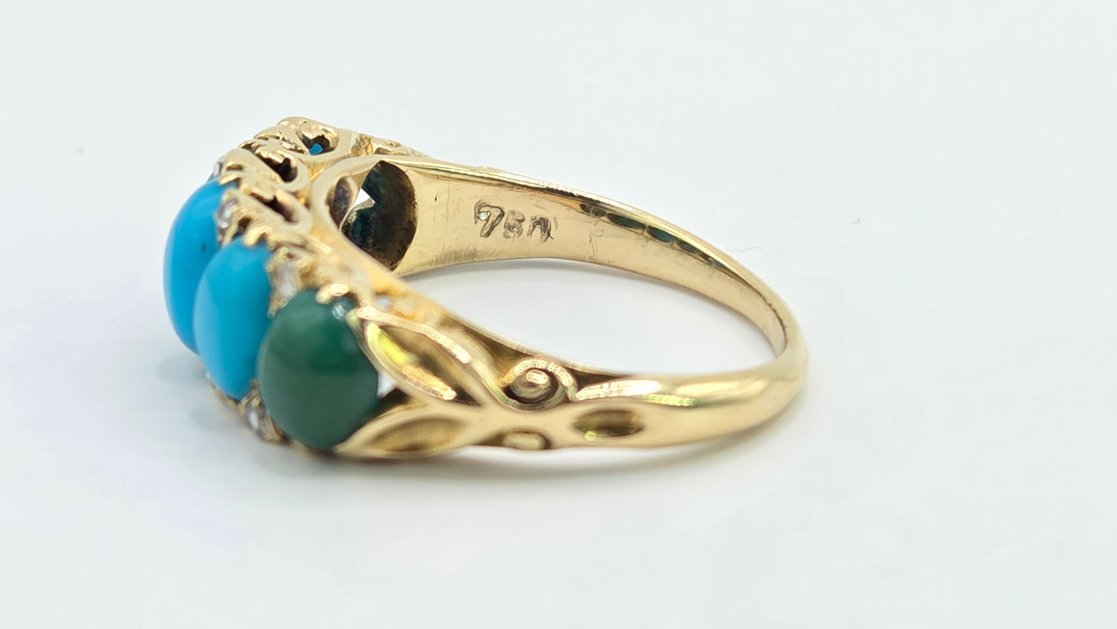 Antique: 18ct Gold Turquoise & Diamond Five-Stone Ring