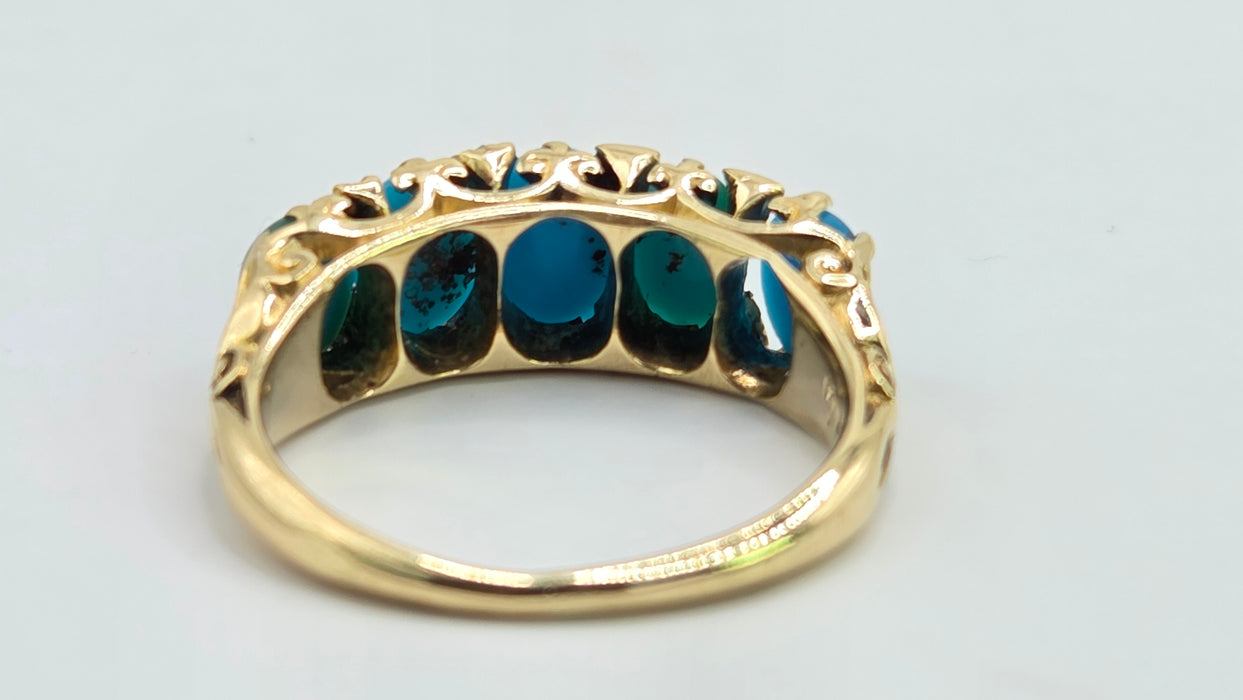 Antique: 18ct Gold Turquoise & Diamond Five-Stone Ring