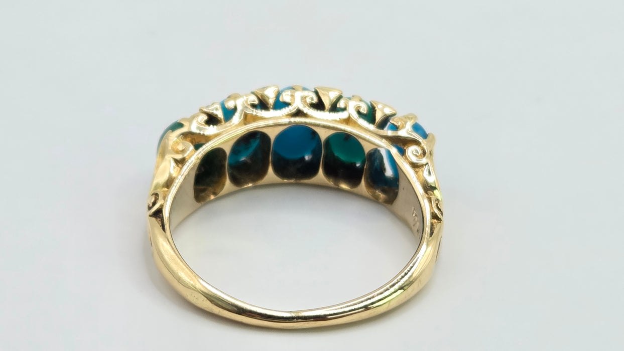 Antique: 18ct Gold Turquoise & Diamond Five-Stone Ring