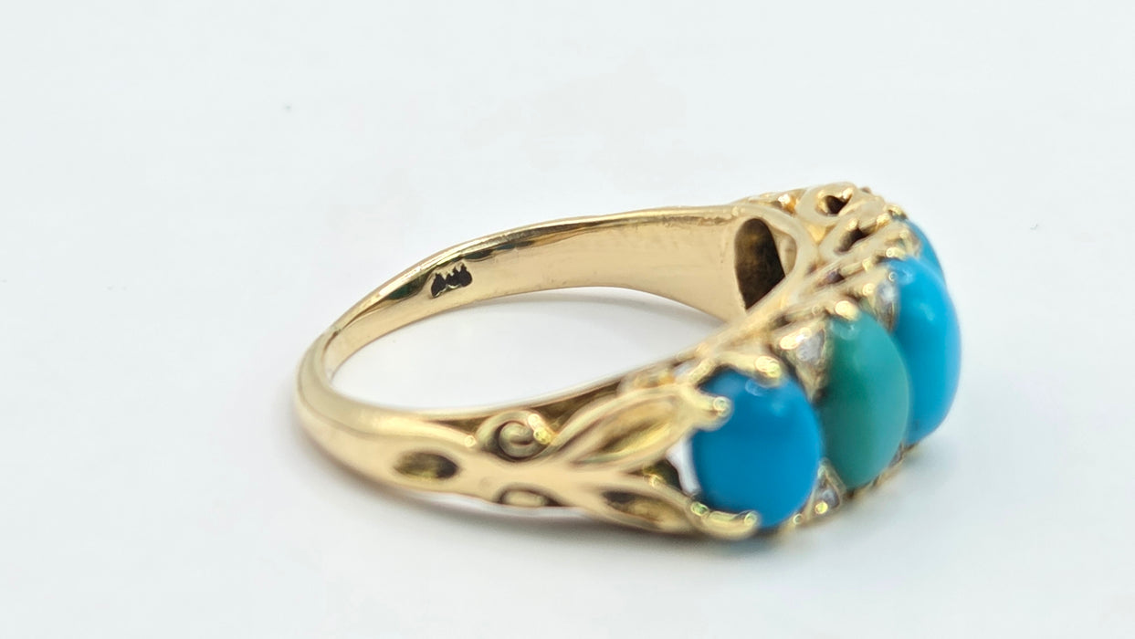 Antique: 18ct Gold Turquoise & Diamond Five-Stone Ring
