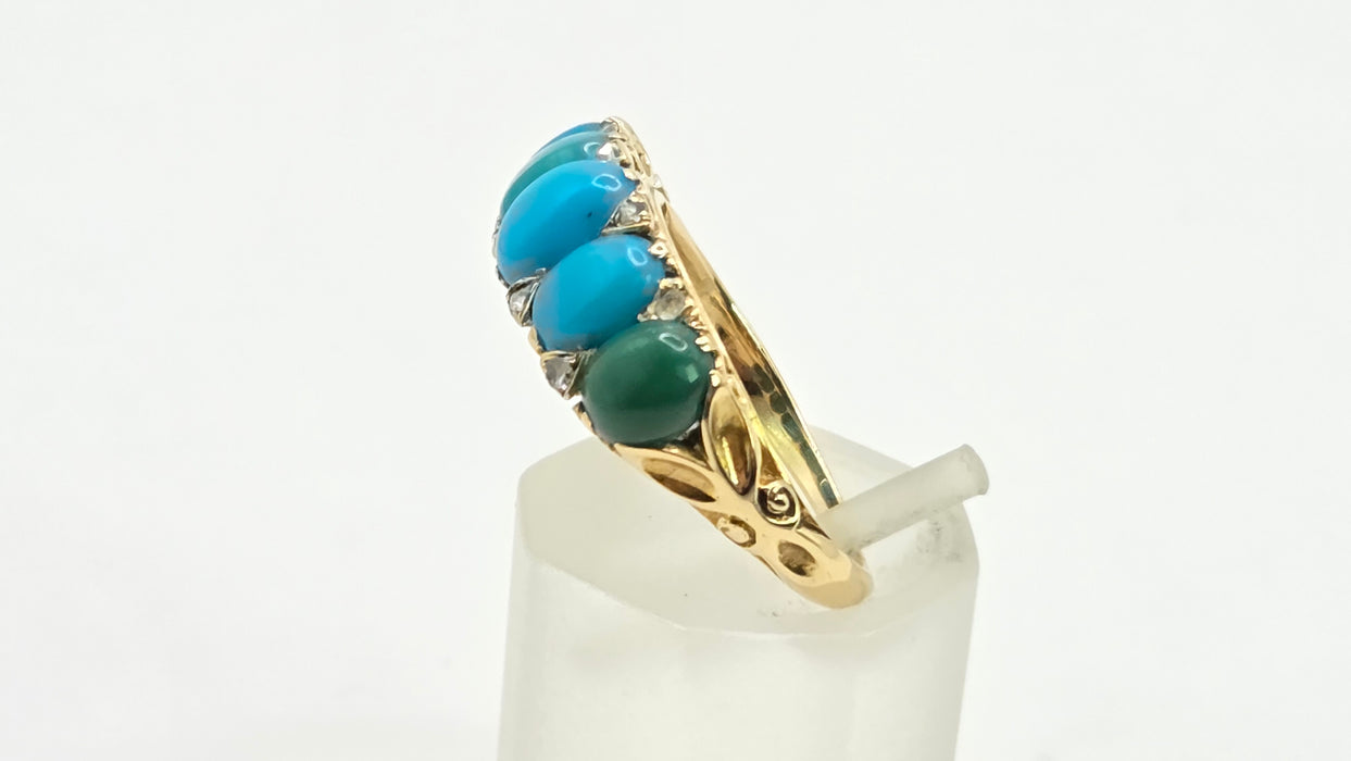 Antique: 18ct Gold Turquoise & Diamond Five-Stone Ring