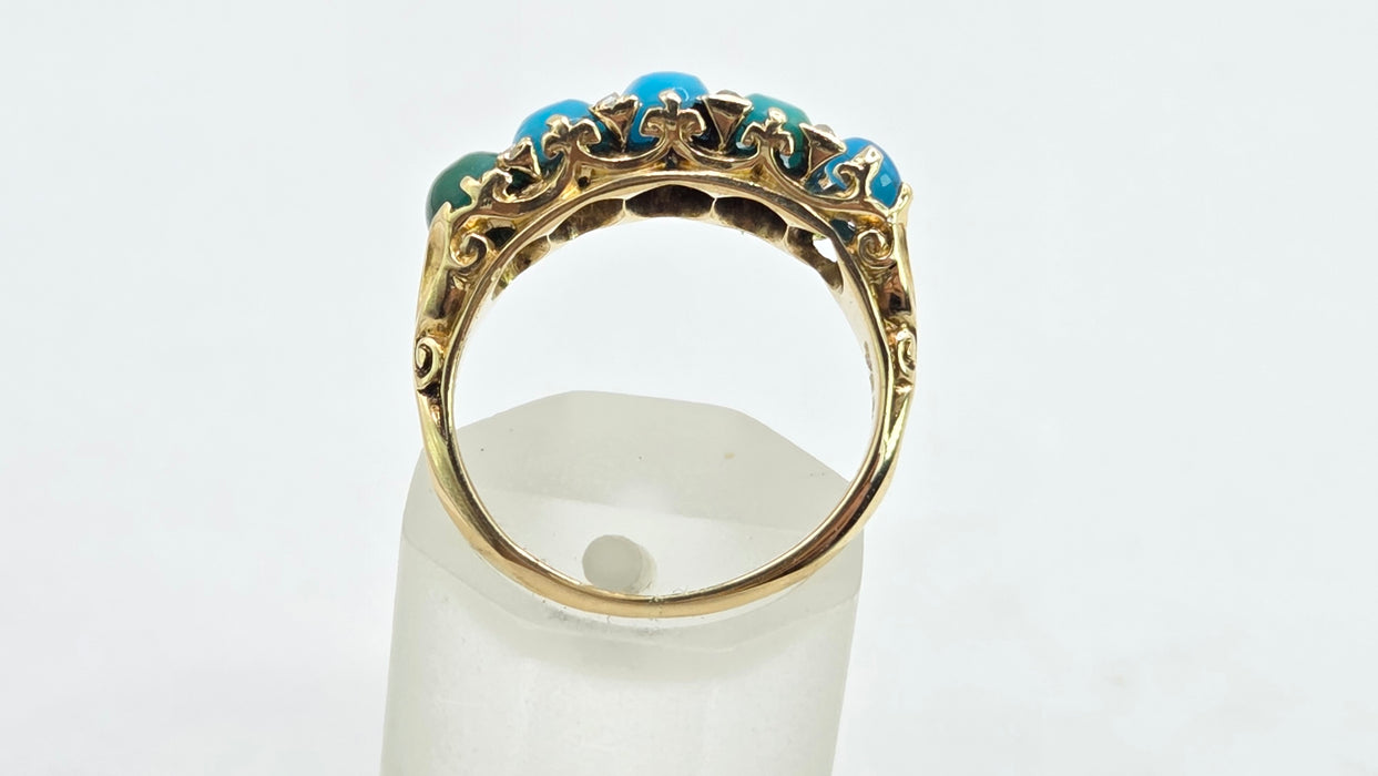 Antique: 18ct Gold Turquoise & Diamond Five-Stone Ring