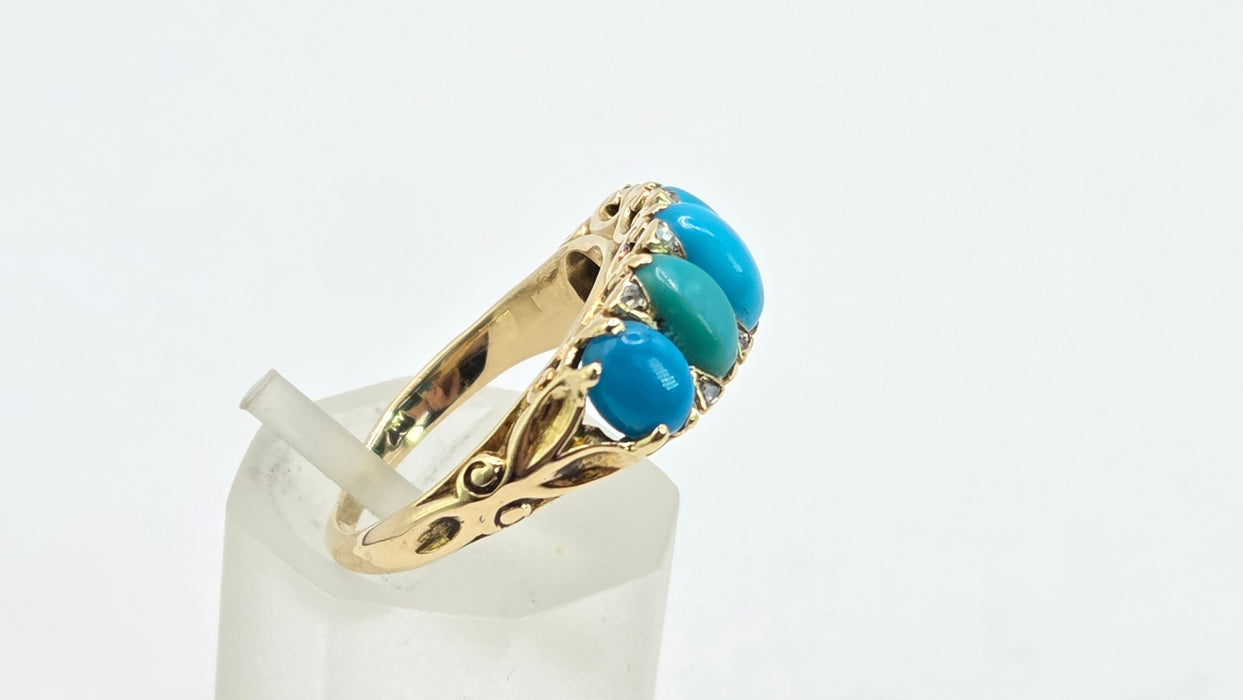 Antique: 18ct Gold Turquoise & Diamond Five-Stone Ring