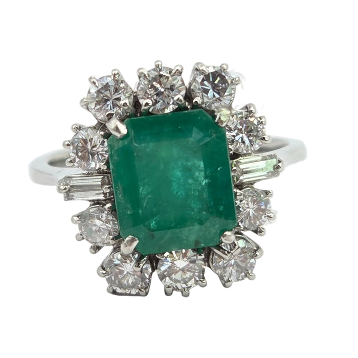 Vintage: 18ct White Gold Emerald & Diamond Dress Ring - Sensational