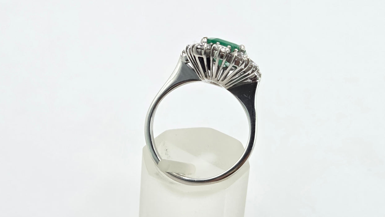 Vintage: 18ct White Gold Emerald & Diamond Dress Ring - Sensational