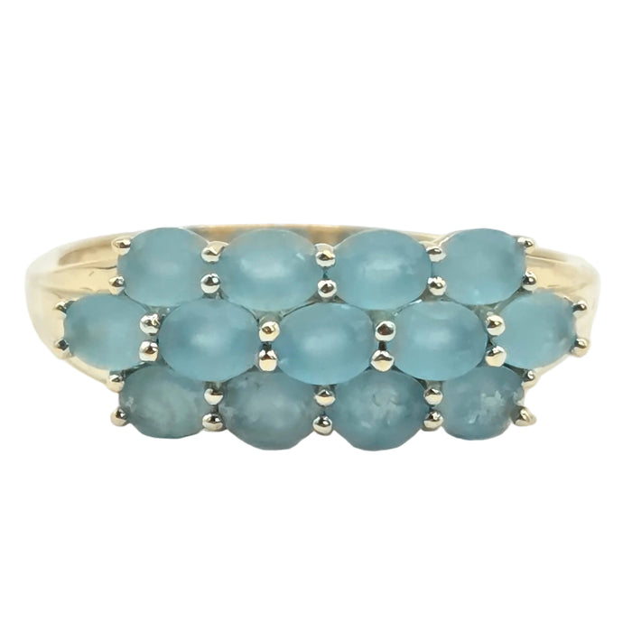 Vintage: 9ct Gold Aquamarine Three-Row Cluster Ring