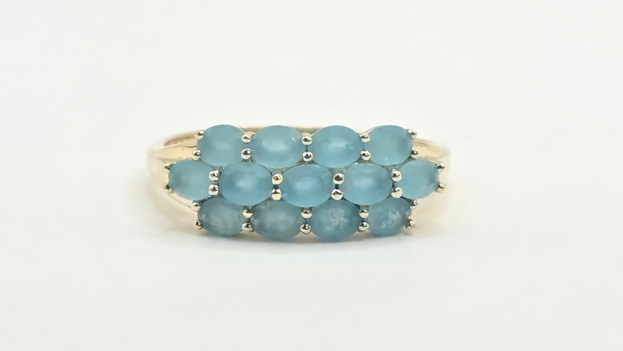 Vintage: 9ct Gold Aquamarine Three-Row Cluster Ring