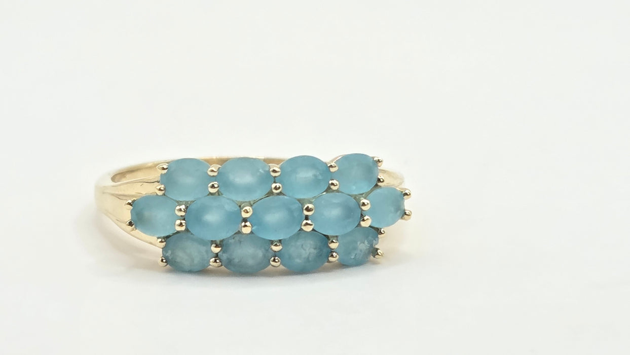 Vintage: 9ct Gold Aquamarine Three-Row Cluster Ring