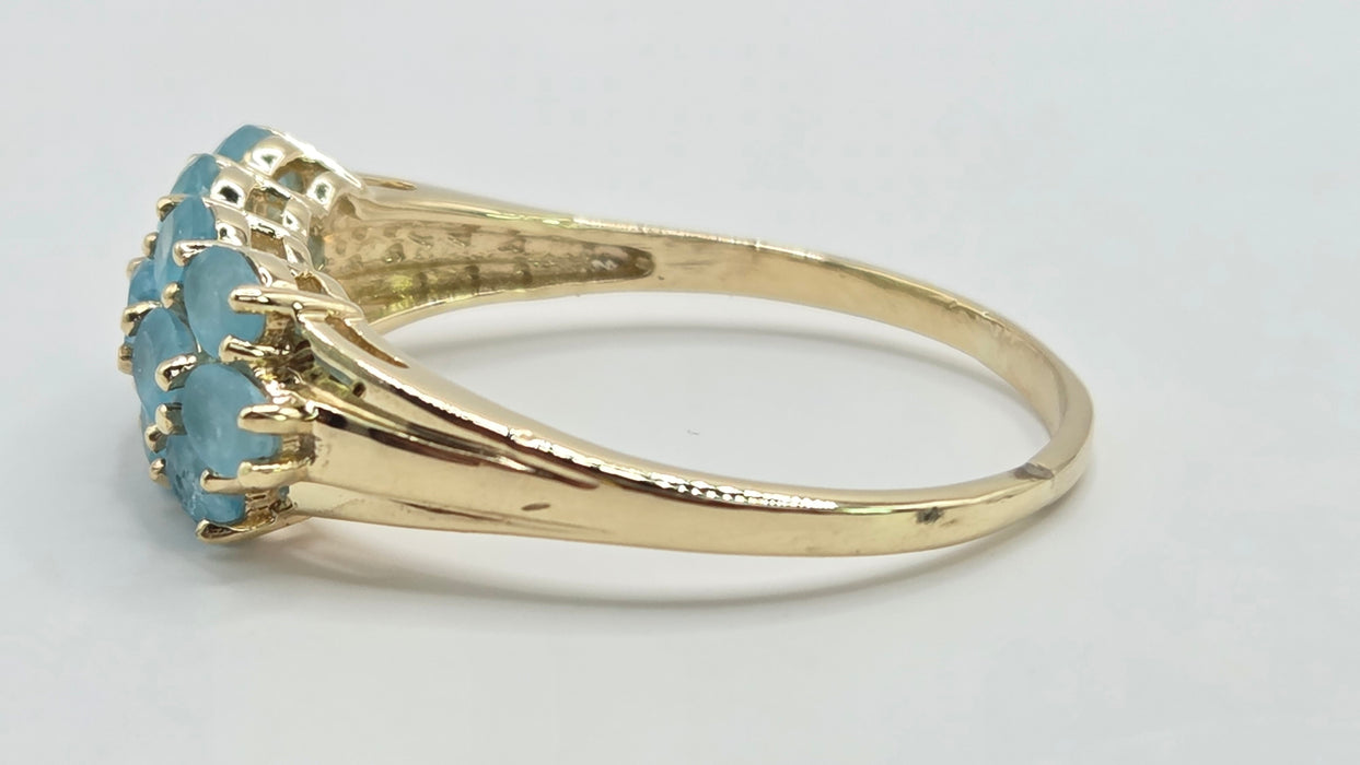 Vintage: 9ct Gold Aquamarine Three-Row Cluster Ring