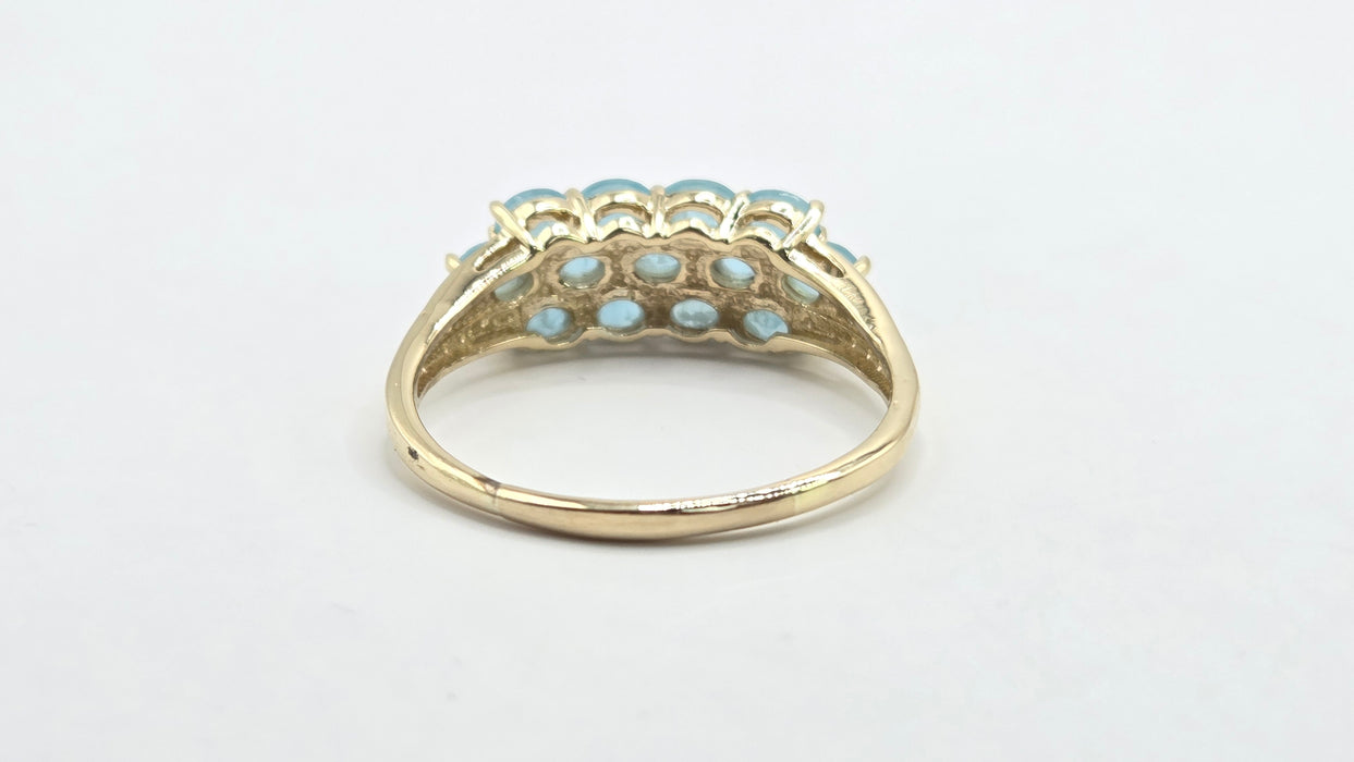 Vintage: 9ct Gold Aquamarine Three-Row Cluster Ring