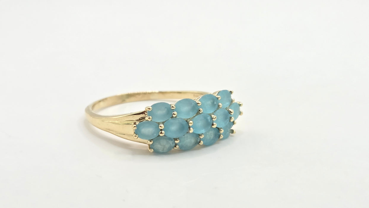 Vintage: 9ct Gold Aquamarine Three-Row Cluster Ring