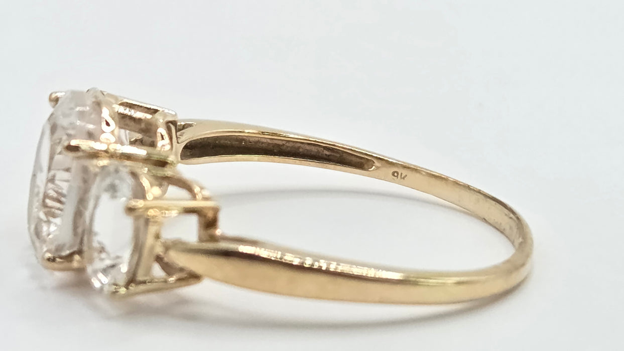 Vintage: 9ct Gold White Quartz Trilogy Ring
