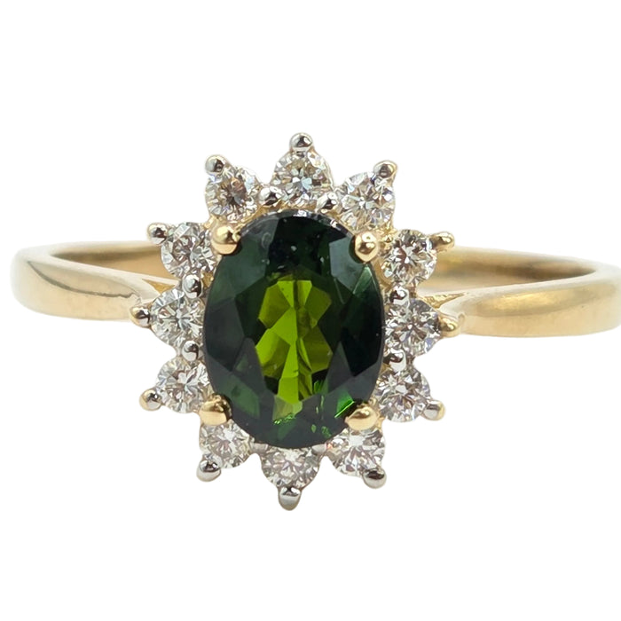 Vintage: 9ct Gold Tsavorite Garnet & Diamond Cluster Ring
