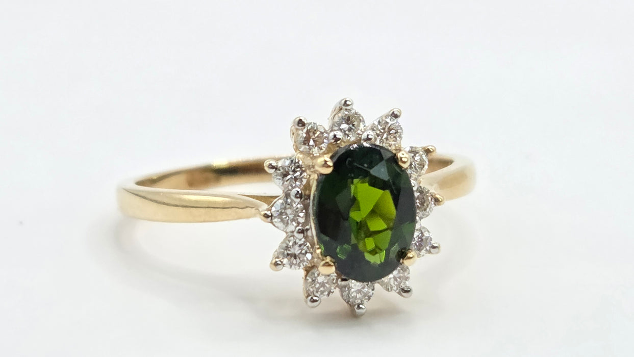 Vintage: 9ct Gold Tsavorite Garnet & Diamond Cluster Ring