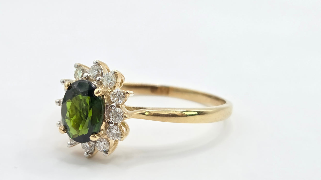 Vintage: 9ct Gold Tsavorite Garnet & Diamond Cluster Ring