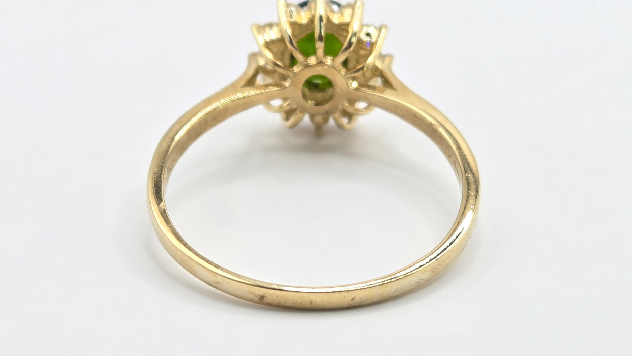 Vintage: 9ct Gold Tsavorite Garnet & Diamond Cluster Ring