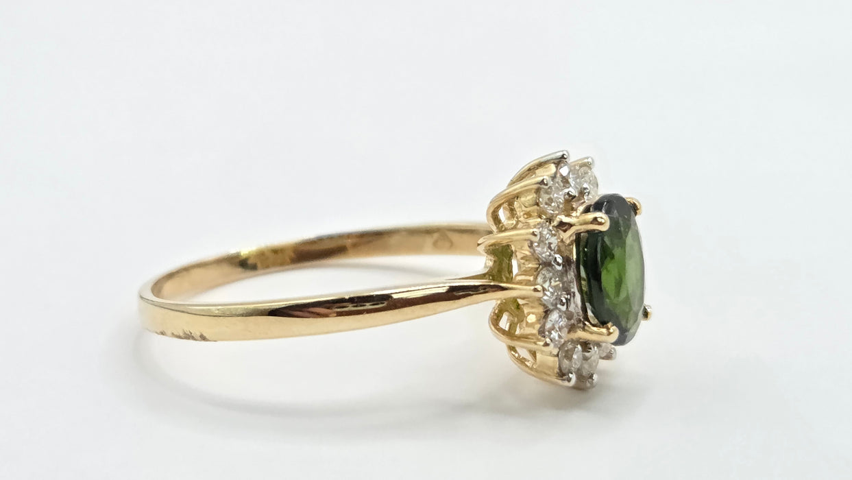 Vintage: 9ct Gold Tsavorite Garnet & Diamond Cluster Ring
