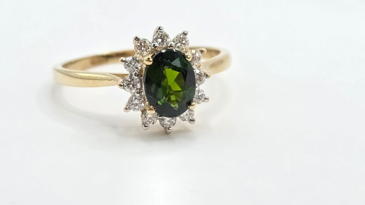 Vintage: 9ct Gold Tsavorite Garnet & Diamond Cluster Ring