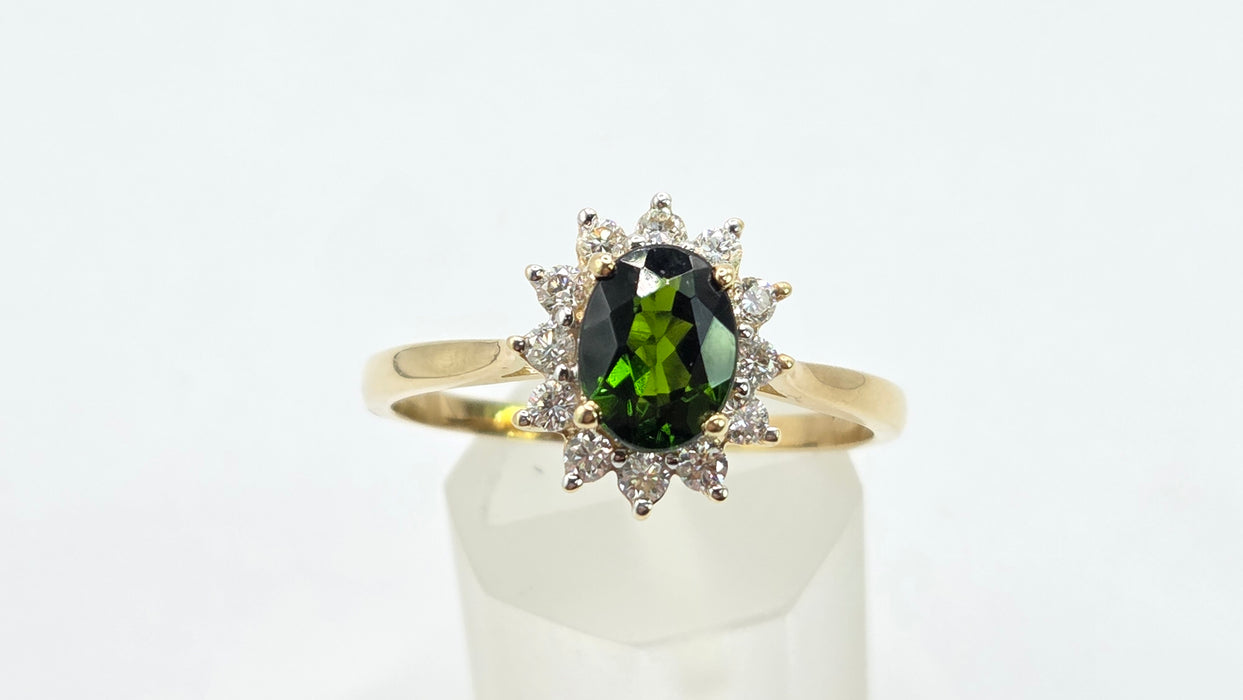 Vintage: 9ct Gold Tsavorite Garnet & Diamond Cluster Ring