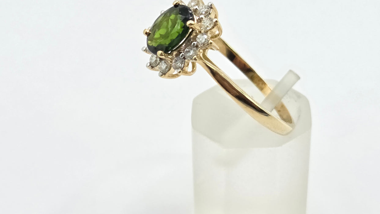 Vintage: 9ct Gold Tsavorite Garnet & Diamond Cluster Ring