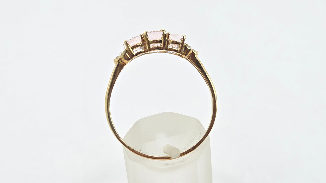 Vintage: 9ct Gold Morganite & Diamond Trilogy Ring